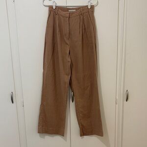 Abercrombie & Fitch Linen Blend Tailored Wide Leg Pant Brown